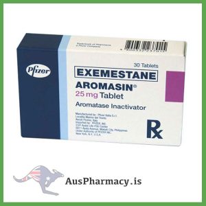 Buy-Aromasin-Australia-300x300 Aromasin (Exemestane) 25mg x 30 Tablets — high-quality pharmaceutical-grade aromatase inhibitor for estrogen control and hormone balance, sealed blister pack with white tablets.