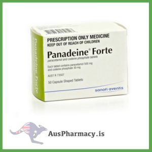Close-up of Panadeine Forte tablets containing codeine phosphate and paracetamol, labeled for academic and pharmacological education only.