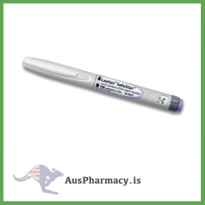 A clear educational image of the Lantus Insulin 3ml Pen, showing its compact design, dosage scale, and injection mechanism, commonly used for administering insulin glargine as part of diabetes care and blood sugar control training.