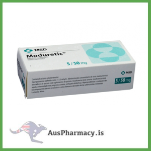 Image of Moduretic 5/50 (Hydrochlorothiazide and Amiloride) Tablets used for teaching the pharmacological principles of diuretic combination therapy and electrolyte balance.