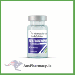Educational image showing a Sci-Pharma Testosterone Enanthate vial beside a molecular diagram of testosterone esterification, designed for endocrine and pharmacology study.